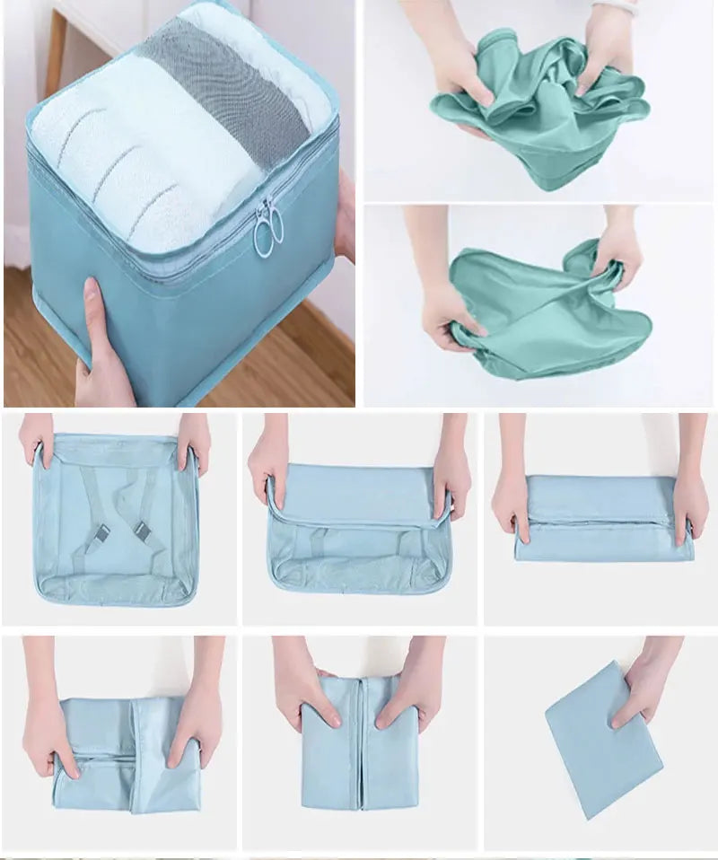 Ensemble de 10/7 pièces, organisateur de voyage, sacs de rangement, valise, Cubes d'emballage, étuis portables, garde-robe, bagages, vêtements, pochette à chaussures pliable