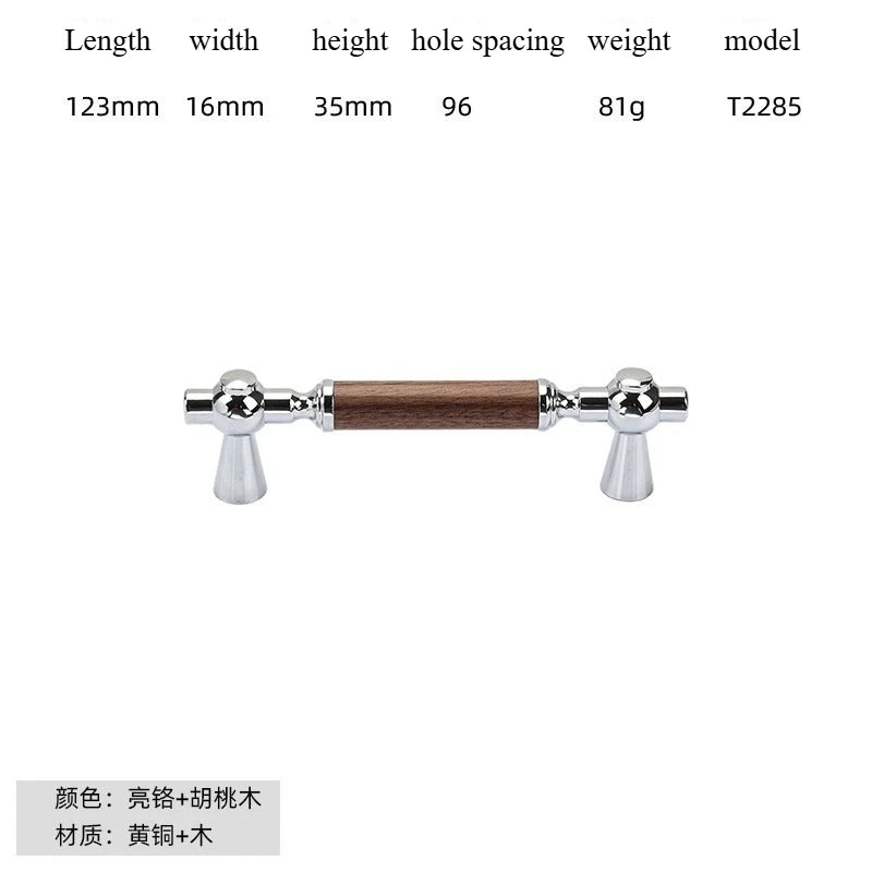 Nouvelle poignée de porte d'armoire en noyer de style chinois – Bouton rond monotrou en laiton et bois nordique en or pour tiroirs et meubles