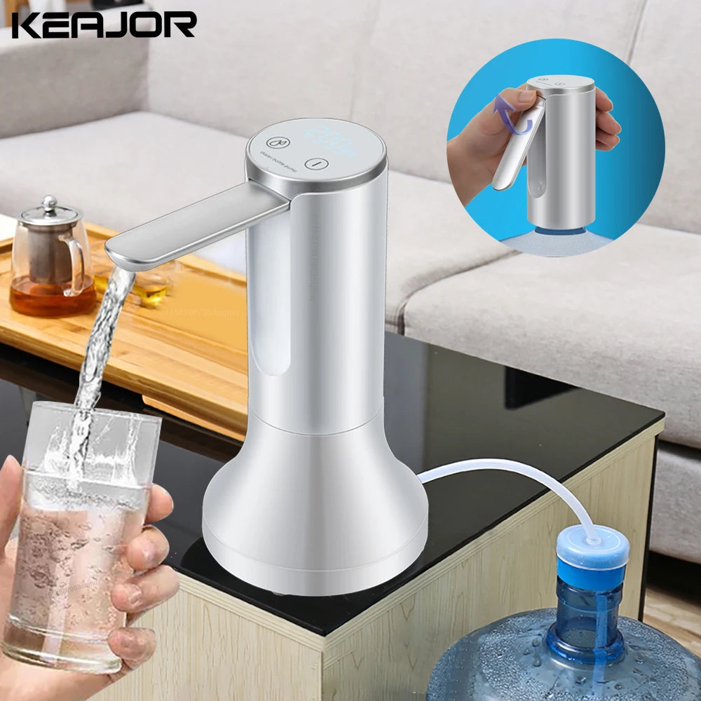 Distributeur d'eau électrique KEAJOR avec pompe sans fil, versement dans un verre, idéal pour la maison