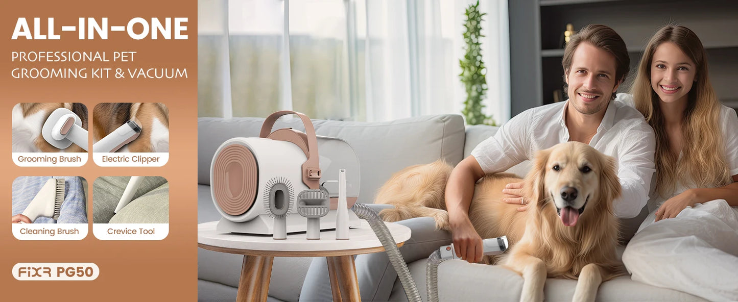 AIRROBO PG50 Kit de toilettage pour chiens, aspirateur de toilettage pour chiens 5 en 1, poussière 2,5 L, 11 000 Pa, super aspiration pour poils d'animaux, faible bruit