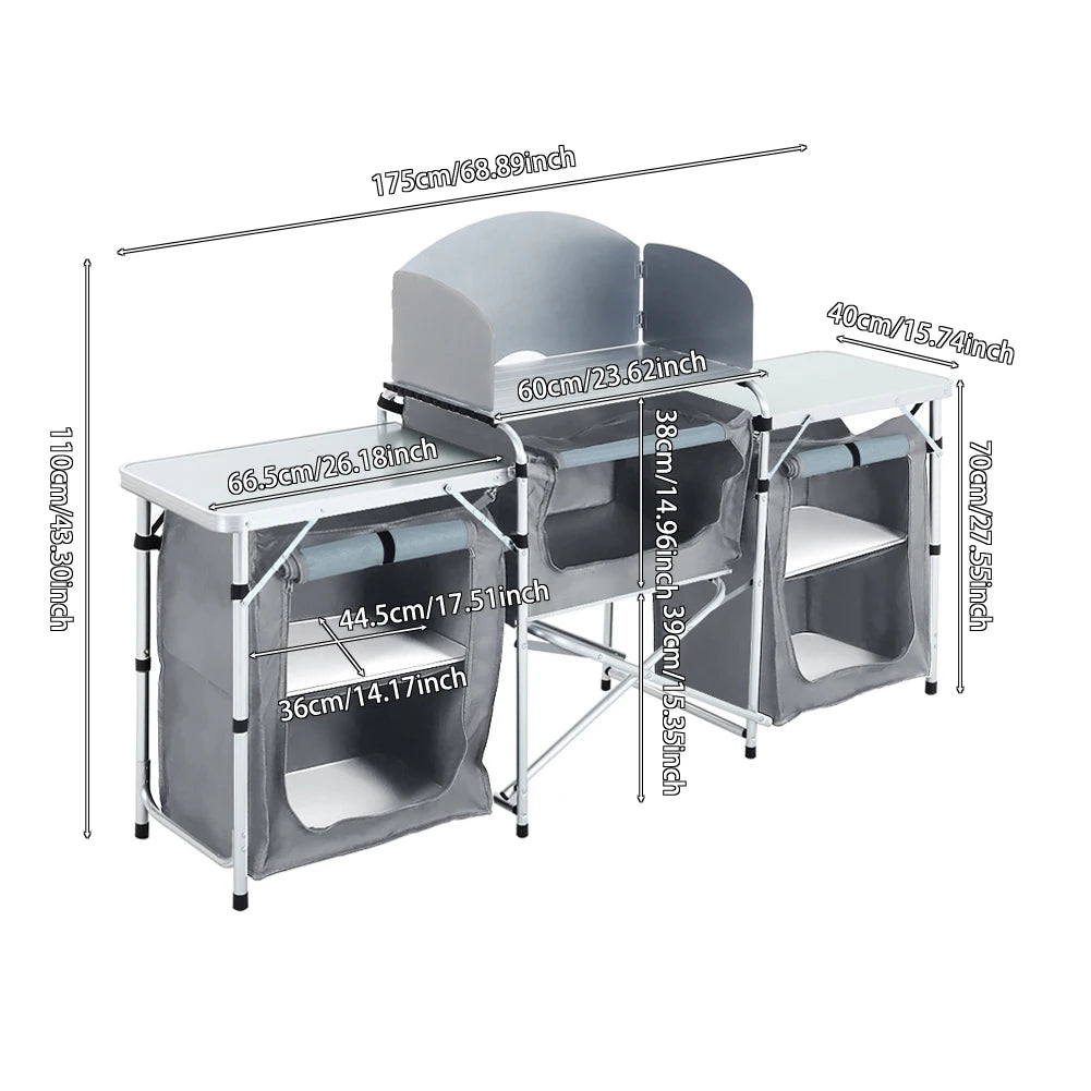 Ensemble de table de cuisine de camping Portable, support de rangement extérieur Vertical, table de préparation pliable avec armoire de rangement