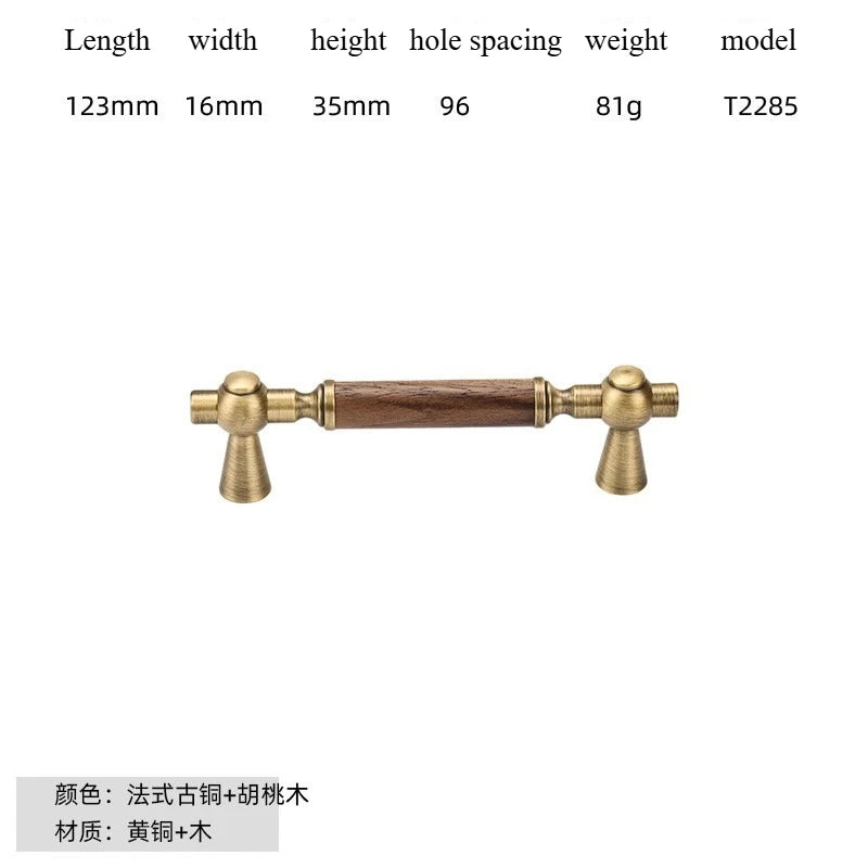 Nouvelle poignée de porte d'armoire en noyer de style chinois – Bouton rond monotrou en laiton et bois nordique en or pour tiroirs et meubles