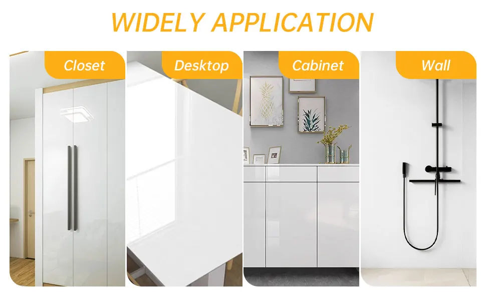 Papier peint auto-adhésif blanc brillant, imperméable, résistant à l'huile, film de rénovation pour meubles en PVC, autocollant pour armoires de cuisine