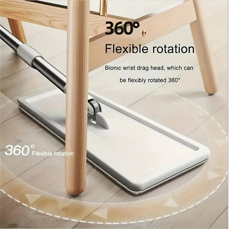 Ensemble serpillière plate et seau mains libres avec 4 tampons en microfibre réutilisables, 360° °   Tête pivotante, long manche pour le nettoyage des sols et des murs