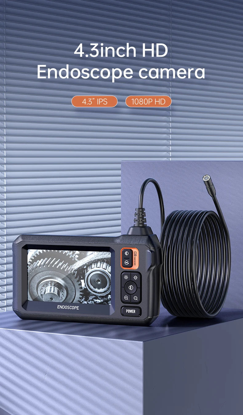 Caméra endoscopique industrielle HD1080P, 8mm, écran IPS 4.3 pouces, 1080P, pour inspection de tuyaux, réparation automobile, étanchéité IP67, 8 LED