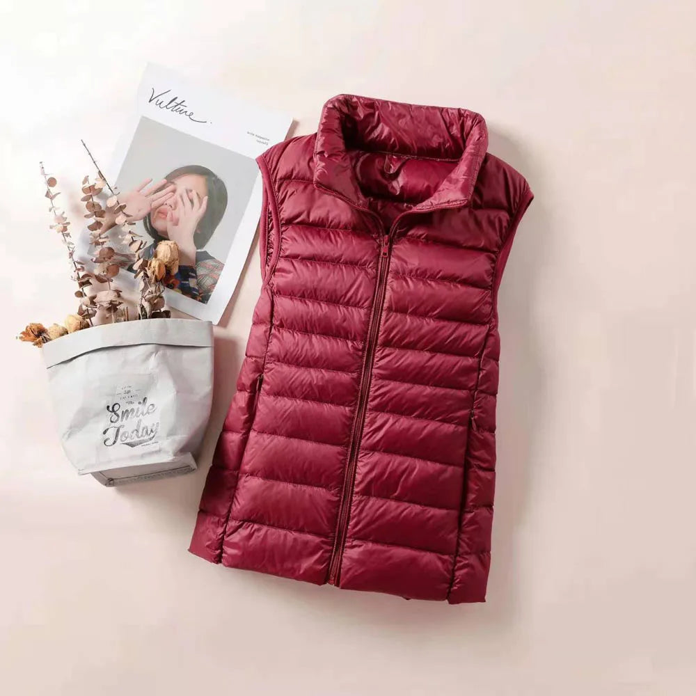 Nouveau Gilet Ultra Léger en Duvet pour Femme 2026 – Veste Sans Manches Slim Portable Coupe-Vent Légère pour Fille