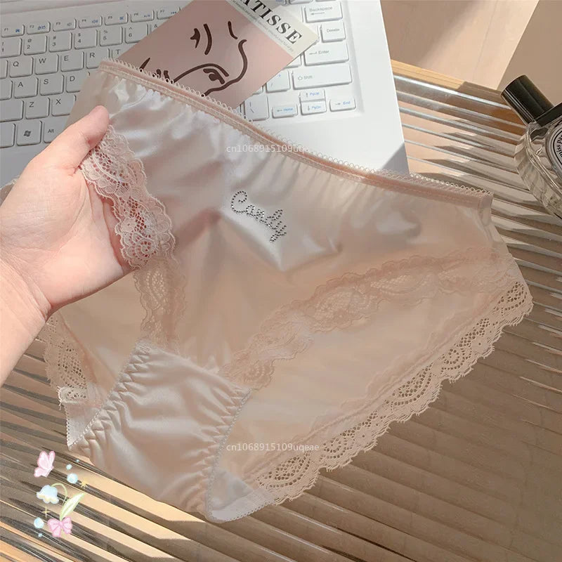 Nouveau Satin dentelle femmes culottes Style français sous-vêtements femmes été mince caleçon taille basse fesses levage dames slips