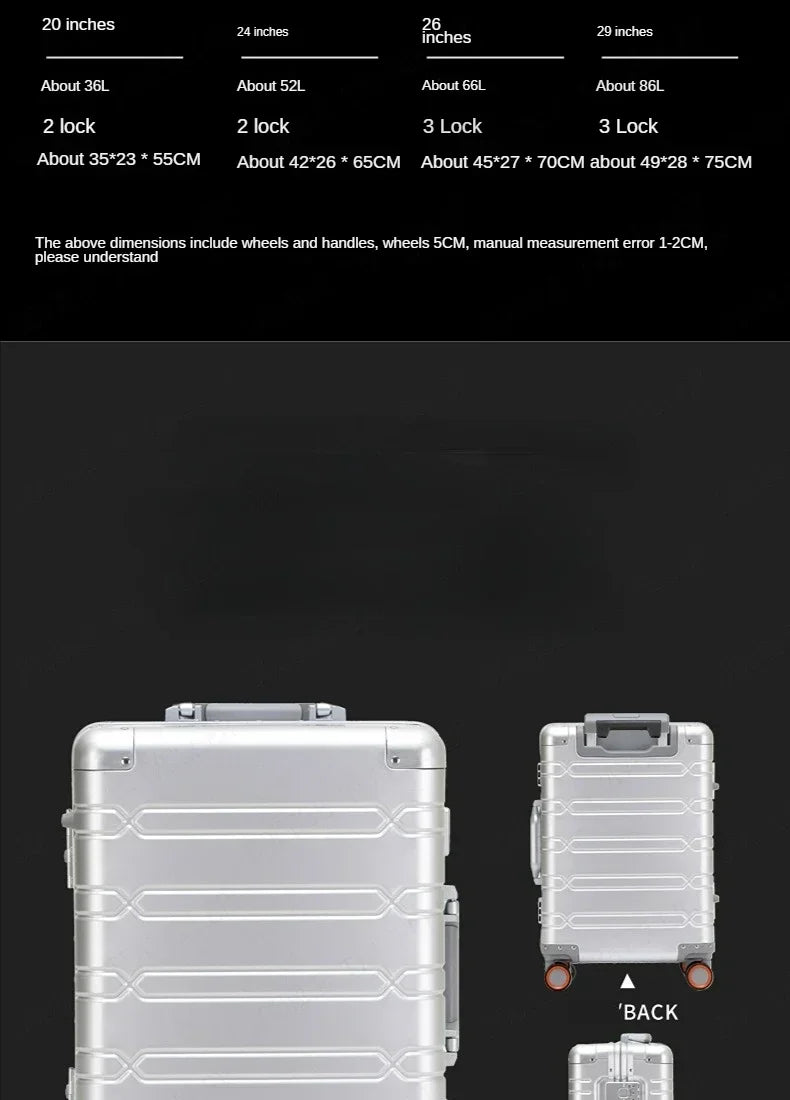 TravelTrolley bagages 20 ''valise de cabine à main sacs de voyage bagages roulants valise de voyage en alliage d'aluminium-magnésium