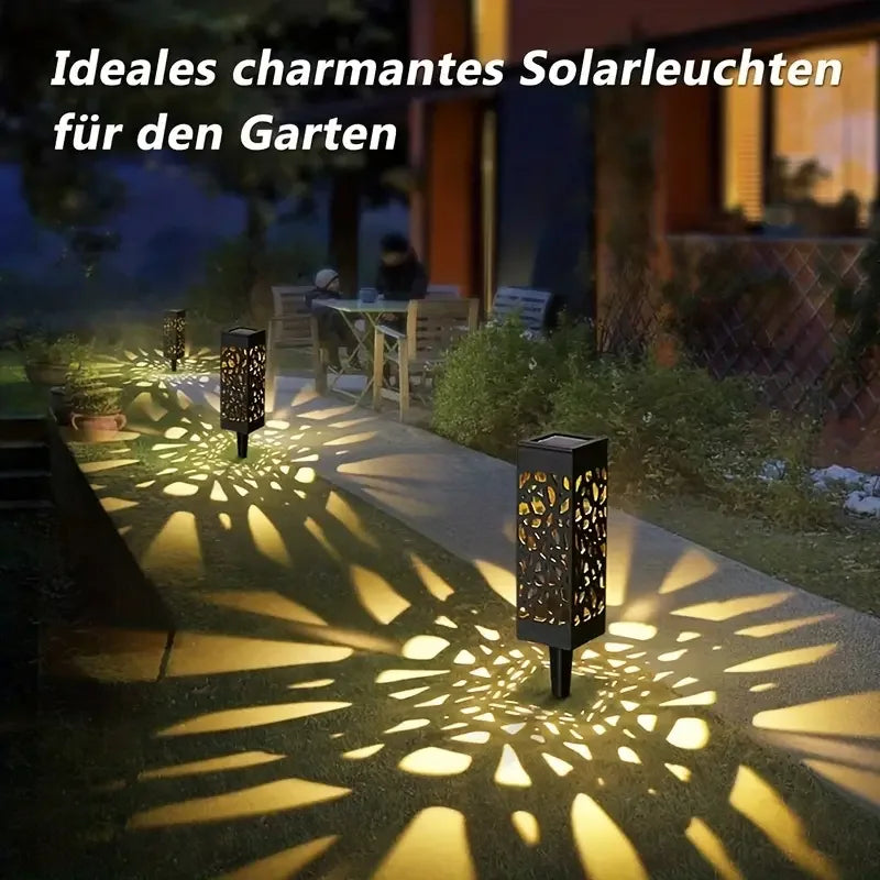 6 pièces LED à énergie solaire piquet de jardin lumières lampes de pelouse creuses décoratives, éclairage paysager extérieur étanche 400 mah