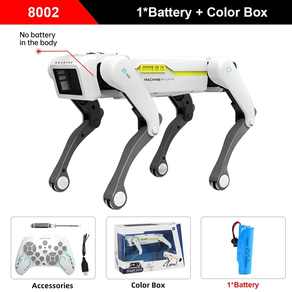 Robot chien intelligent blanc avec télécommande, batterie et boîte colorée - Gadgets high-tech