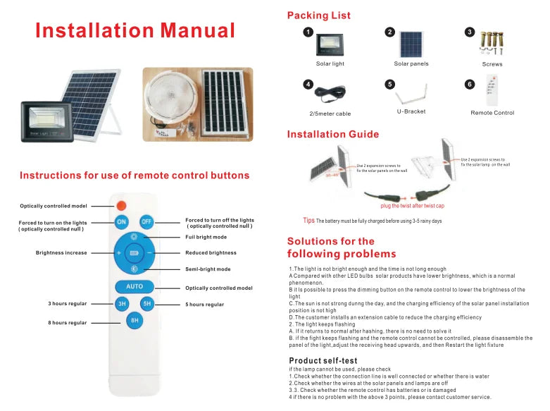 JVEE 30W 1000mAh projecteurs solaires télécommande alimenté projecteur extérieur étanche IP67 Villa lampadaire Angle réglable