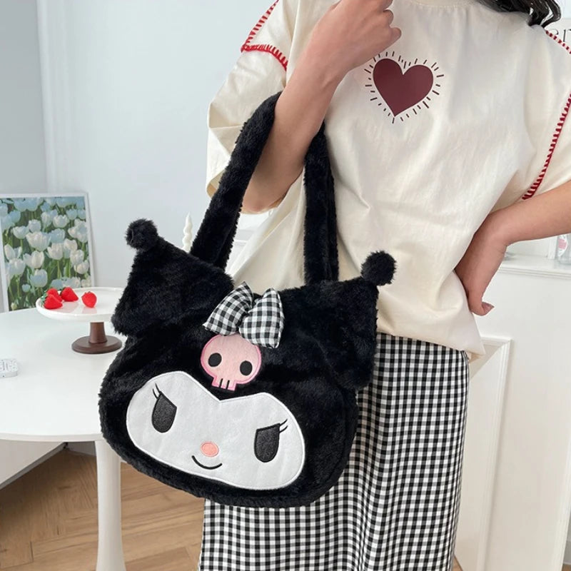 Sanrio mignon doux polyvalent grande capacité en peluche sac à bandoulière femme nouveau Kulomi sac à main dessin animé sac en peluche sac de messager