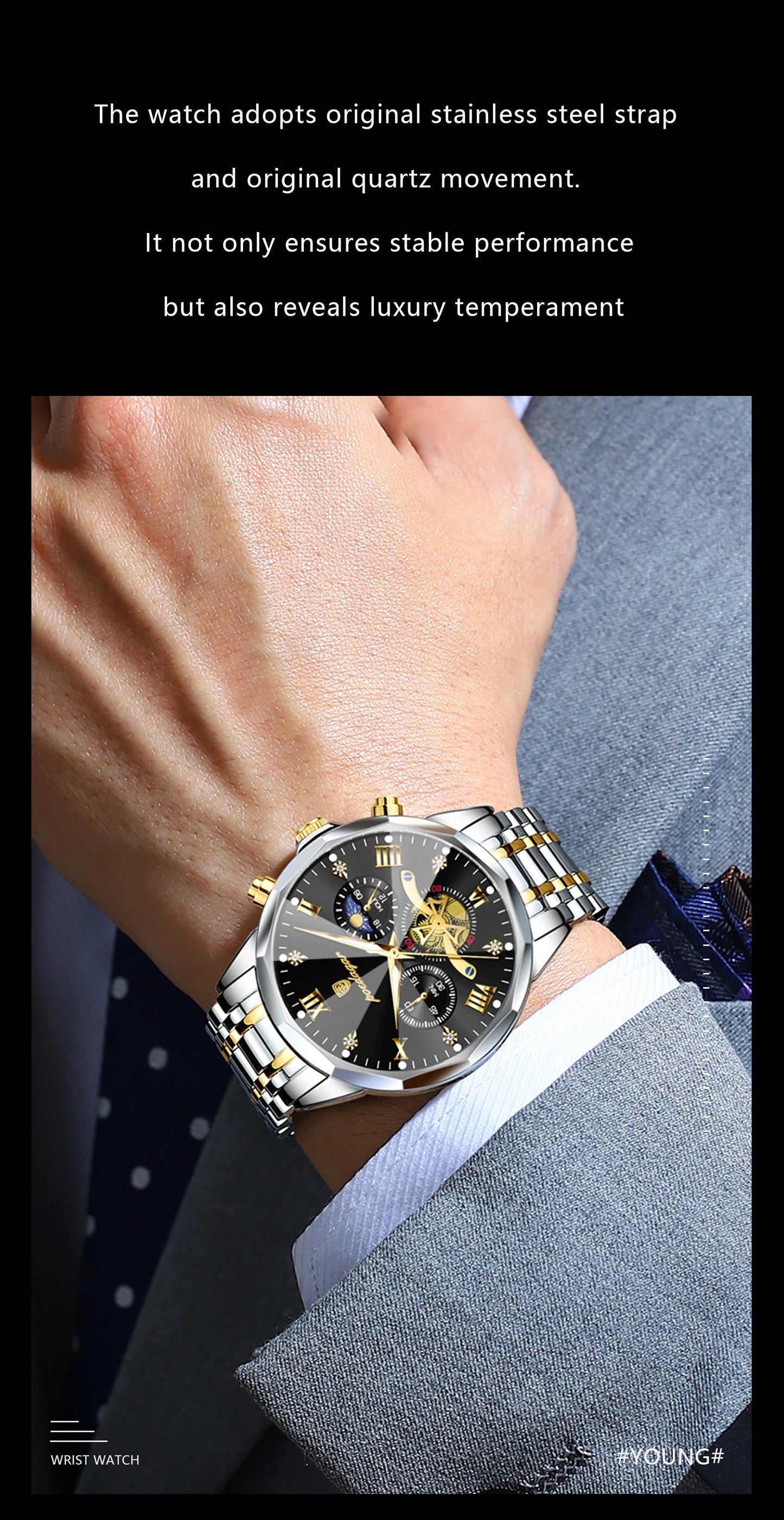 POEDAGAR Montre de luxe pour homme, étanche, chronographe lumineux, montre sport pour homme, acier inoxydable, montre à quartz tendance pour homme, Reloj