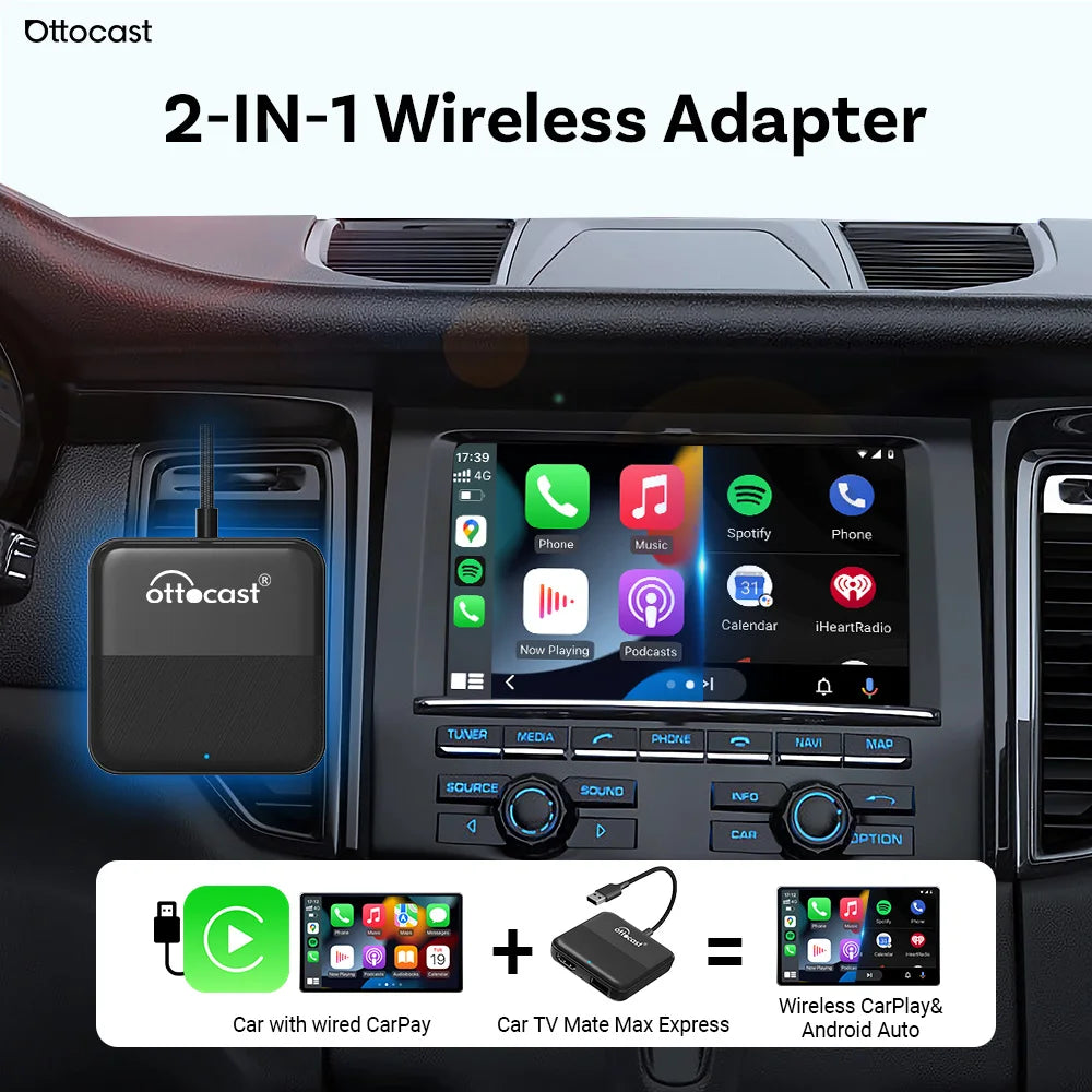 Ottocast voiture TV Mate Max Express 4 en 1 sans fil CarPlay Android Auto filaire DisplayPort dispositif écran miroir TV bâton pour voiture