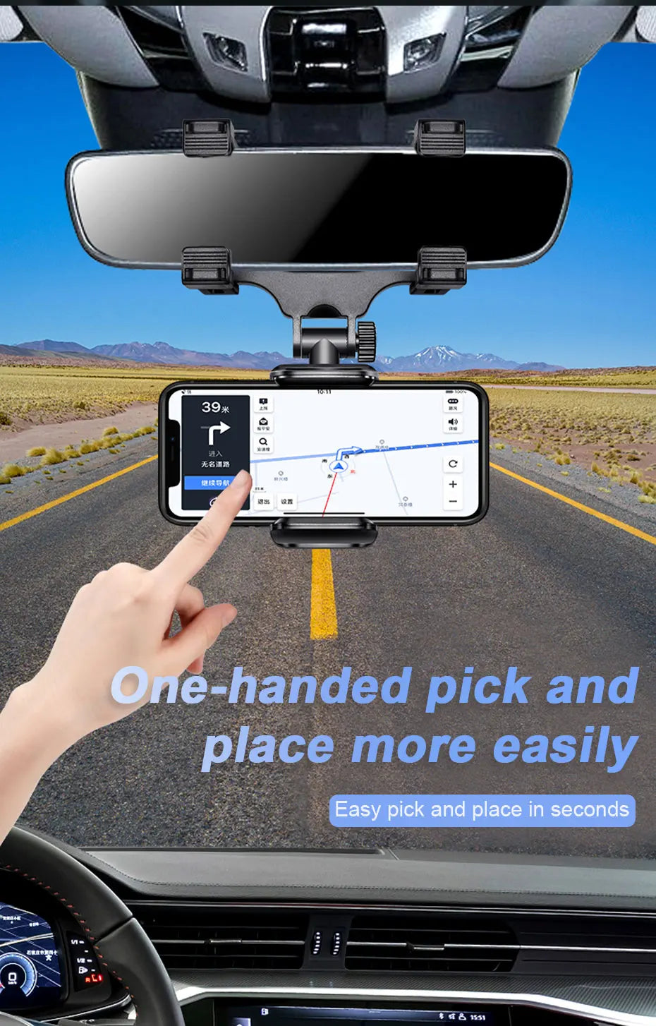 SEAMETAL-Support de téléphone pour rétroviseur de voiture, réglage de la rotation libre, pince stable, support de téléphone pour smartphone, navigation rapide, ket