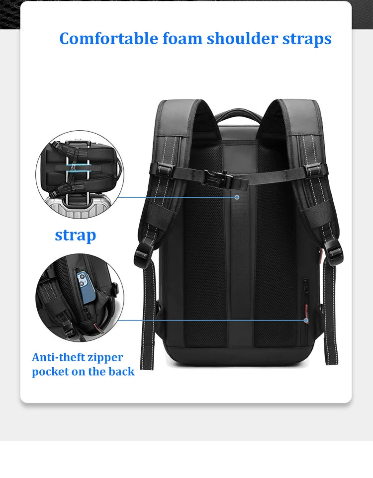 Sac à dos à compression sous vide pour ordinateur portable, sac à dos de voyage pour hommes, grande capacité, sac à dos scolaire, expansion, extérieur, SR, 17 pouces