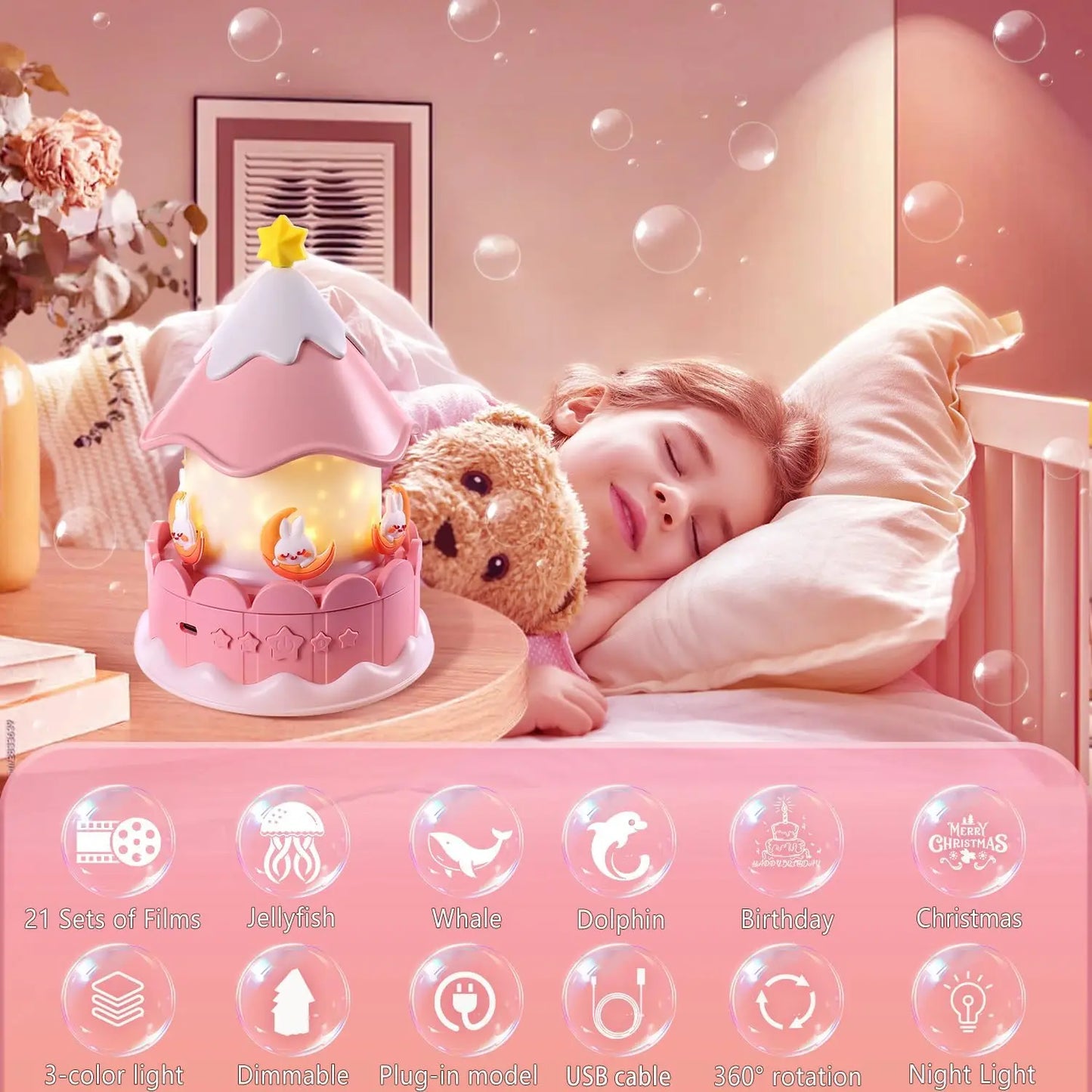 Projecteur de ciel étoilé Galaxy 21 en 1 pour enfants, rotation à 360 °, minuterie, lampe, anniversaire, cadeaux de Noël, décor