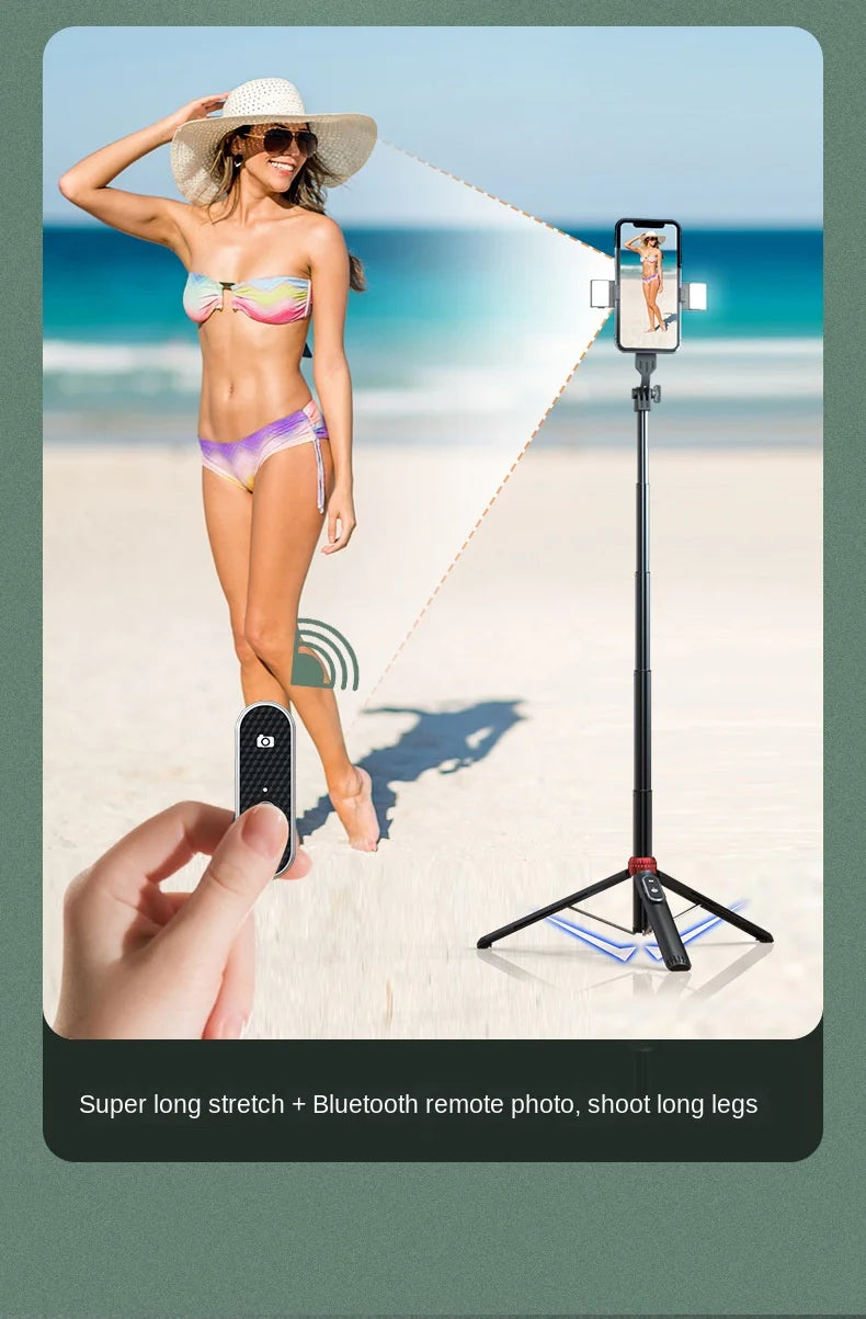 Trépied perche à selfie P160 de 1.6 m, support de téléphone portable rétractable en alliage d'aluminium avec Bluetooth aste pour IOS Android