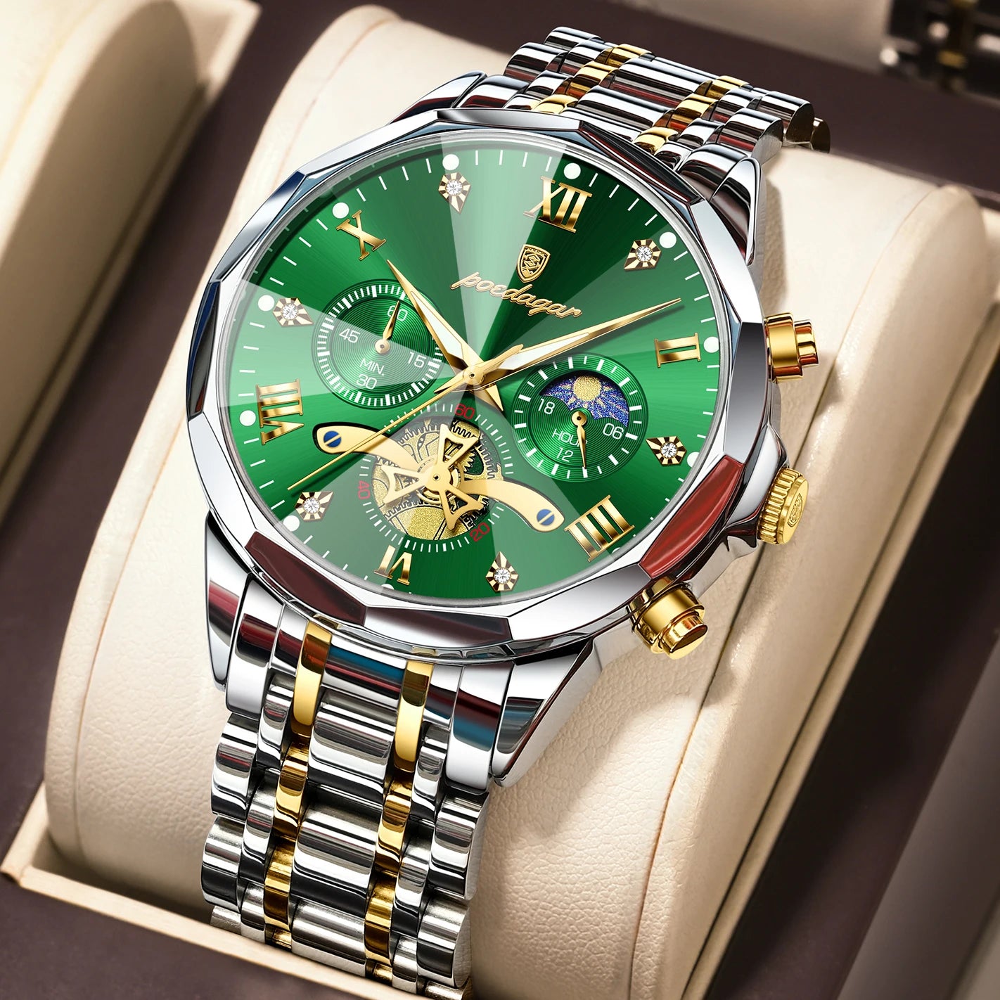 POEDAGAR Montre de luxe pour homme, étanche, chronographe lumineux, montre sport pour homme, acier inoxydable, montre à quartz tendance pour homme, Reloj