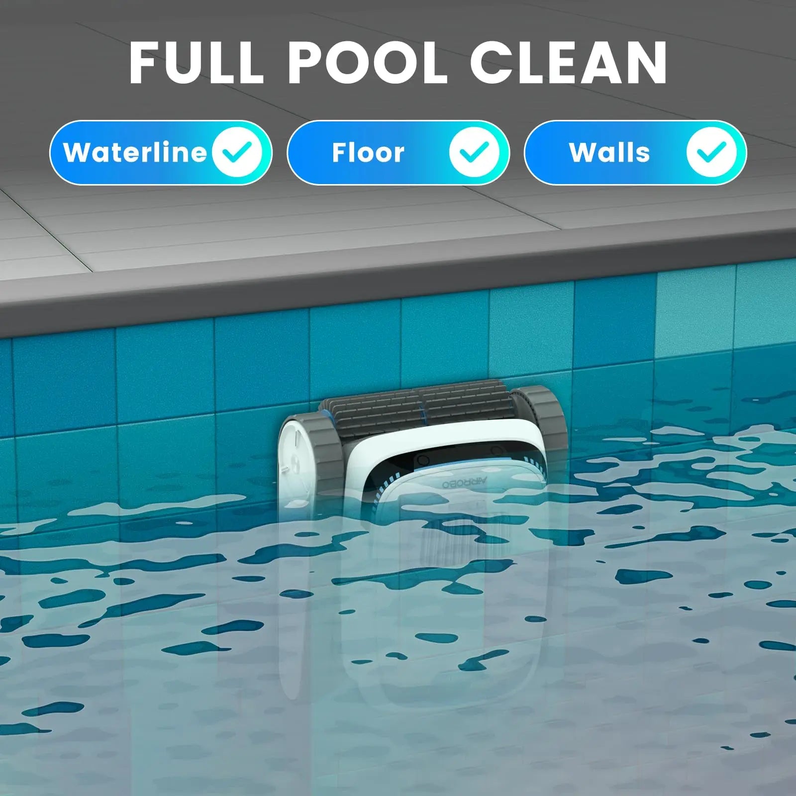 Robot nettoyeur de piscine automatique pour fond, parois et ligne d'eau, nettoyage complet