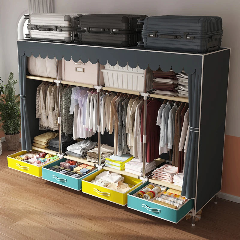 Grande armoire en tissu, organisateur de placard Portable, armoire de rangement multicouche anti-poussière pour salle de location ou chambre à coucher