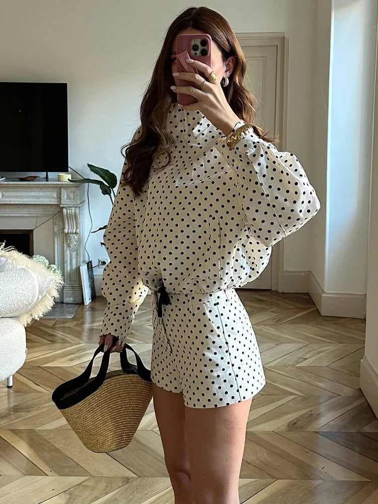 HH mode femmes à pois imprimé manteaux courts automne manches longues col roulé fermeture éclair avec poches cordon veste décontractée