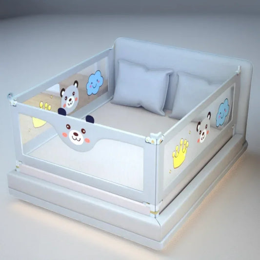 Barrière de lit bébé avec motifs ours et nuages, sécurité enfant, design doux et coloré