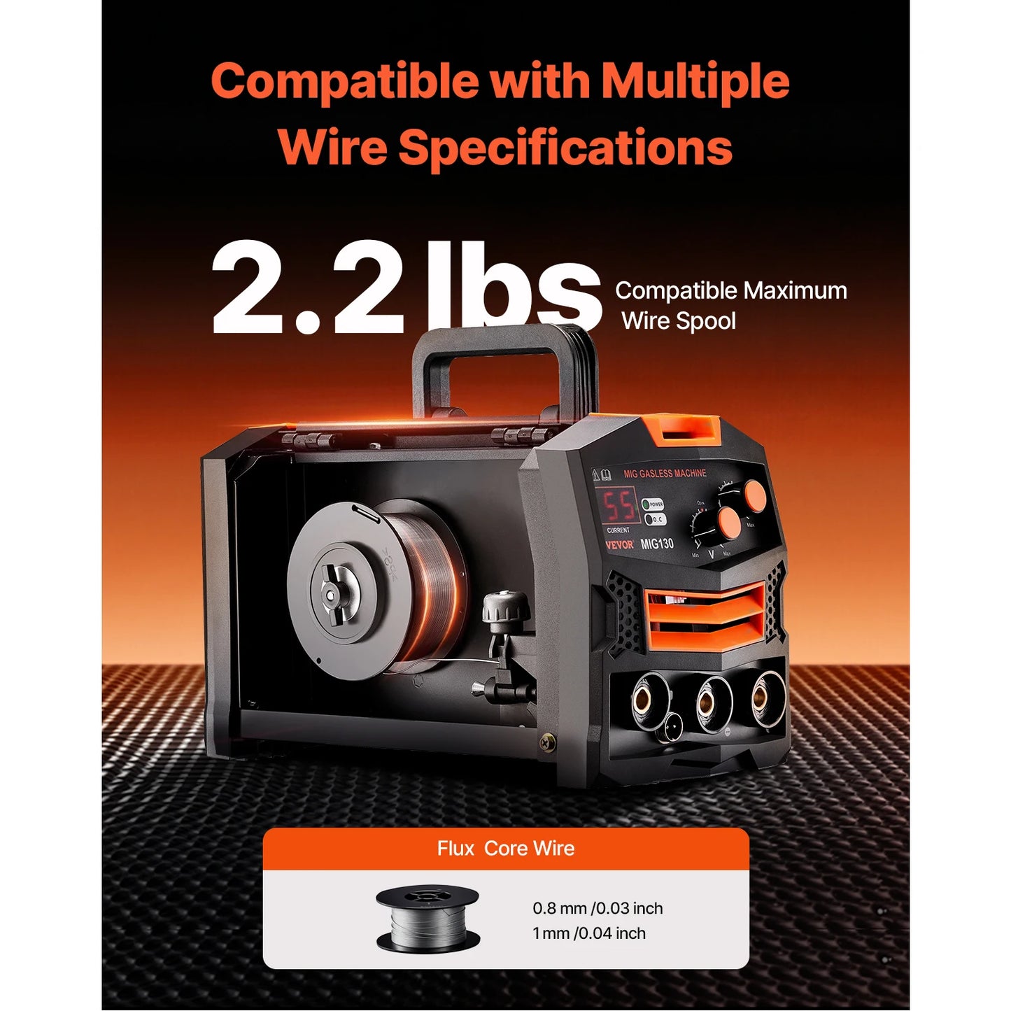 SucceBuy – soudeur MIG 130Amp, Machine à souder Mig synérique, noyau de Flux sans gaz, soudeur Mig Portable avec écran d'affichage numérique