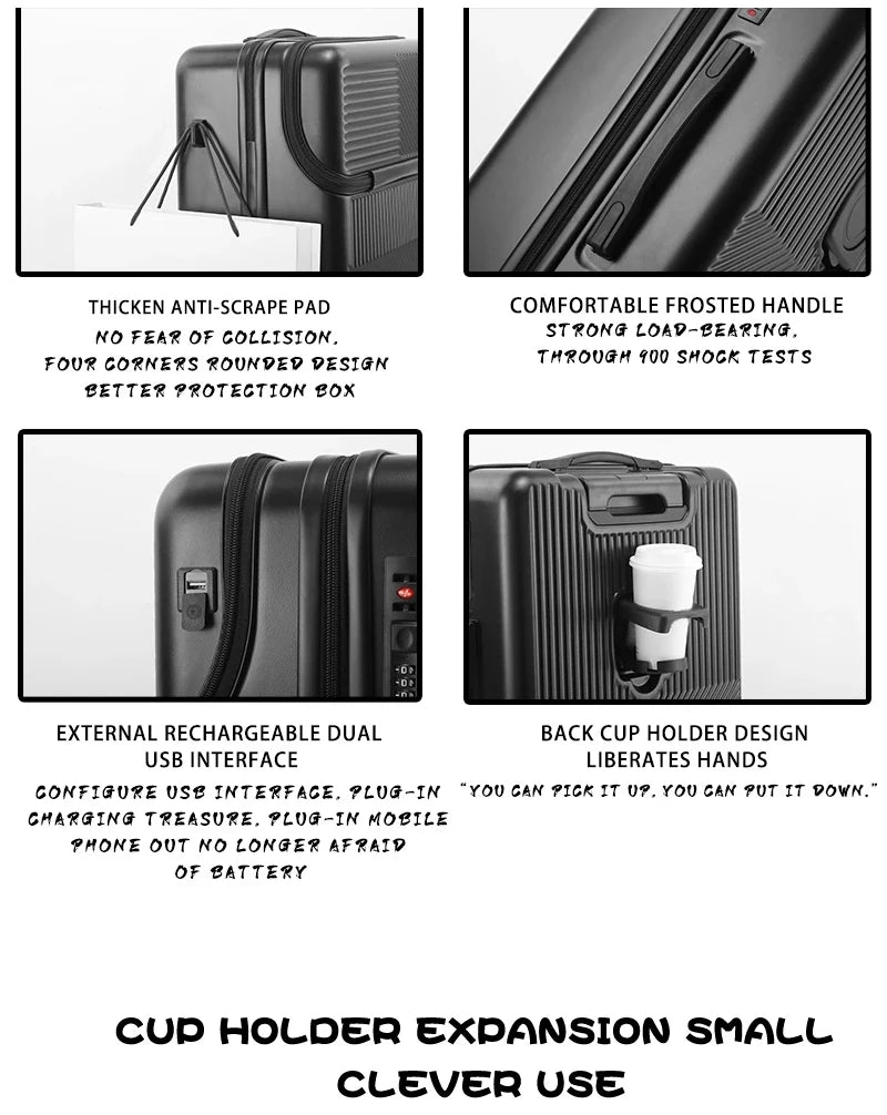 Valise bagages valise d'affaires élégante avec porte-gobelet compacte 20 pouces légère bagage à main