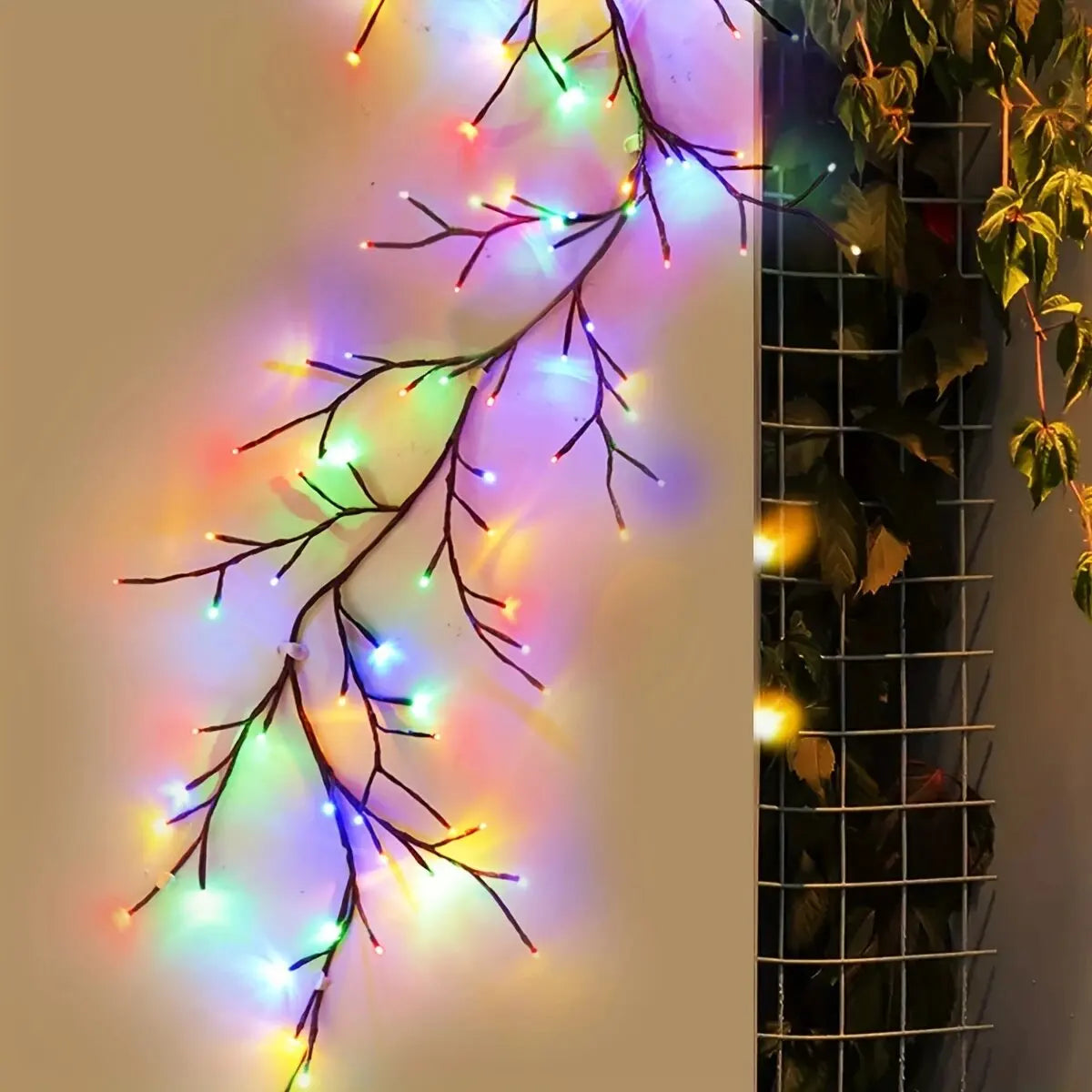 1PC 96LED s lumières de vigne de saule solaire, bricolage extérieur étanche chaîne lumières, lampes murales pour jardin, porche, magasin, terrasse, décor de voie