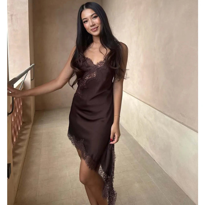 MUJER dentelle Slip Mini robe femmes Satin dos nu robe d'été femme asymétrique fête femmes robe Sexy robes de plage pour les femmes