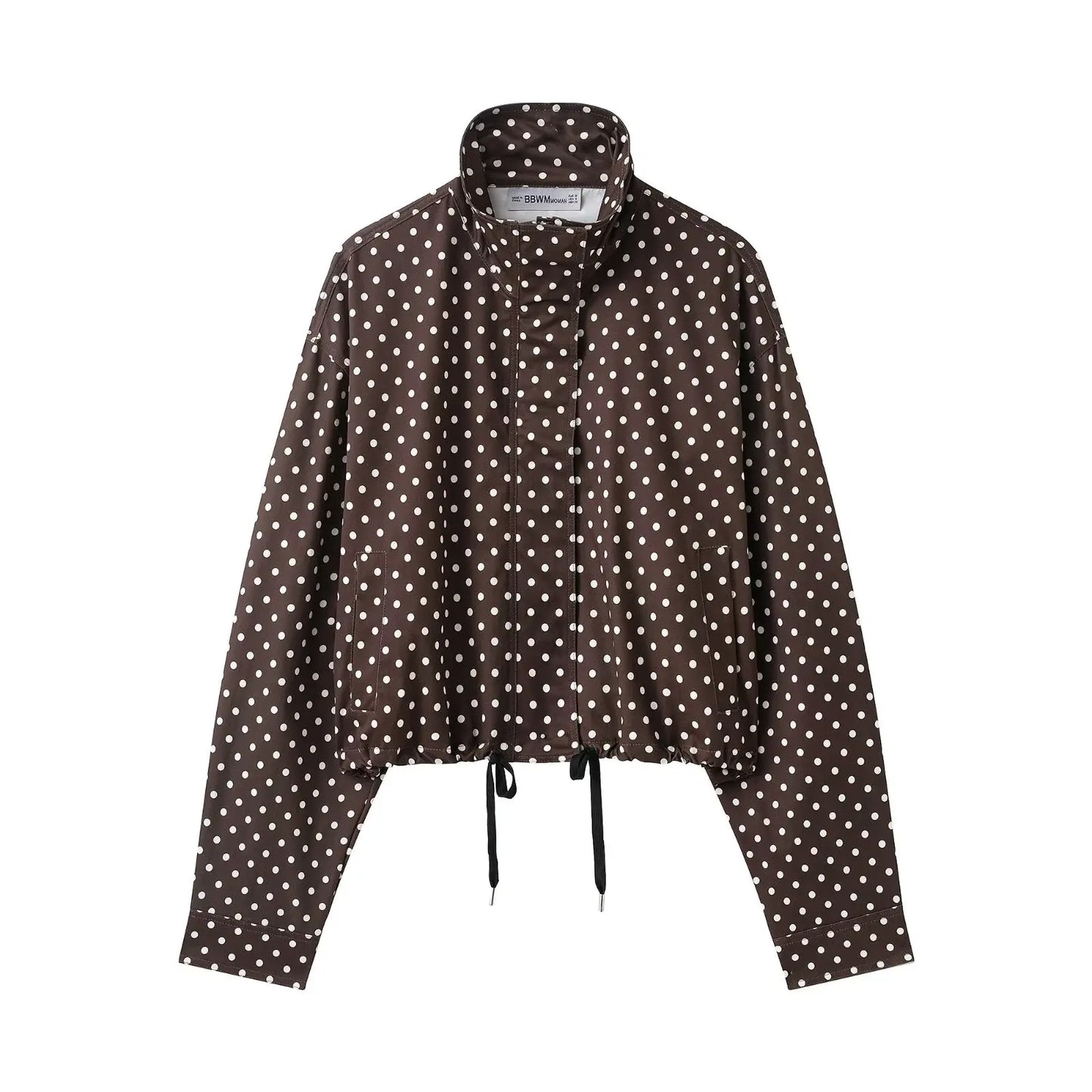 HH mode femmes à pois imprimé manteaux courts automne manches longues col roulé fermeture éclair avec poches cordon veste décontractée