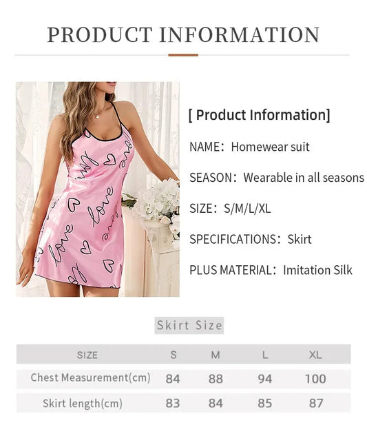 Coeur lettre impression chemise de nuit décontracté col rond Spaghetti sangle robe de nuit femmes vêtements de nuit robes