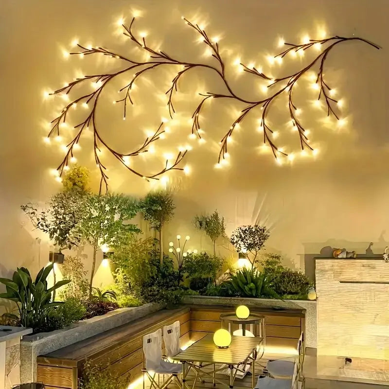 1PC 96LED s lumières de vigne de saule solaire, bricolage extérieur étanche chaîne lumières, lampes murales pour jardin, porche, magasin, terrasse, décor de voie