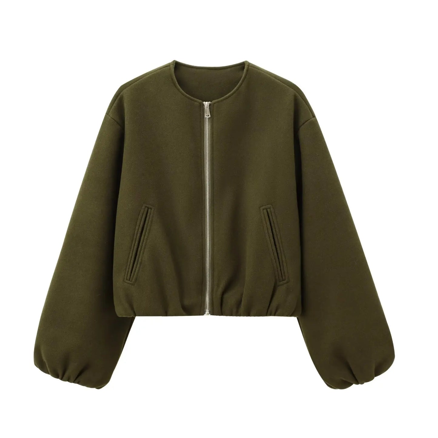 Blouson aviateur rétro à manches longues pour femmes, manteau à col rond, ourlet élastique, fermeture éclair, mode féminine, doux, automne, hiver