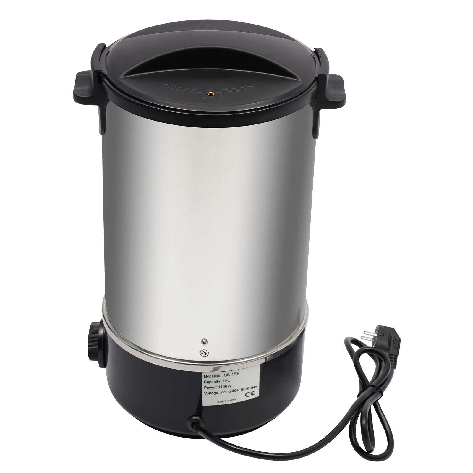 Cuiseur à riz électrique 12L inox, 1100W, modèle GB-15E, avec cordon et couvercle sécurisé