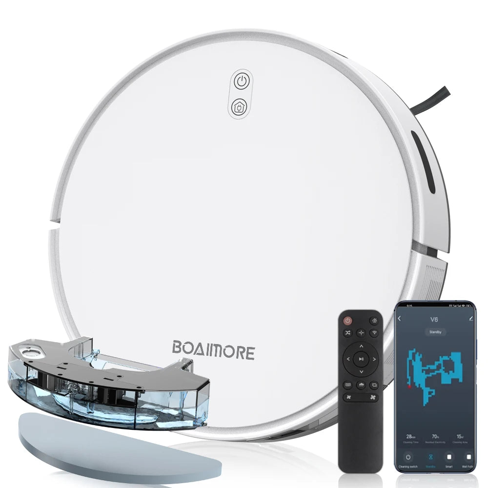 Robot aspirateur combiné serpillière, aspiration robotisée 6000PA, contrôle WiFi/voix, recharge automatique, poils d'animaux pour le nettoyage domestique robotisé