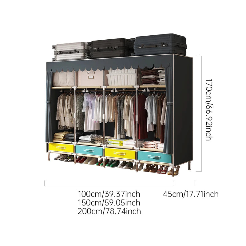 Grande armoire en tissu, organisateur de placard Portable, armoire de rangement multicouche anti-poussière pour salle de location ou chambre à coucher