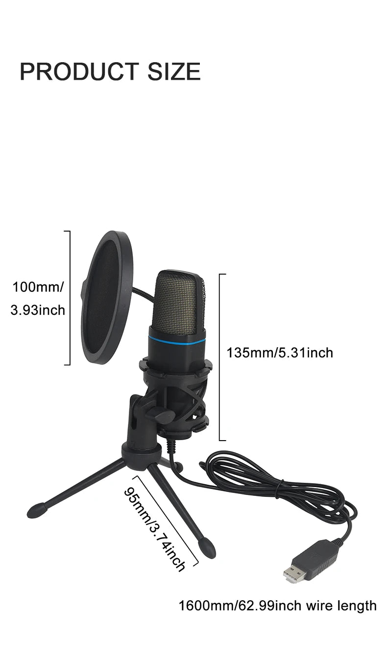 Microphone USB à condensateur RVB, fil de jeu, podcast, studio statique, streaming, ordinateur portable, ordinateur de bureau