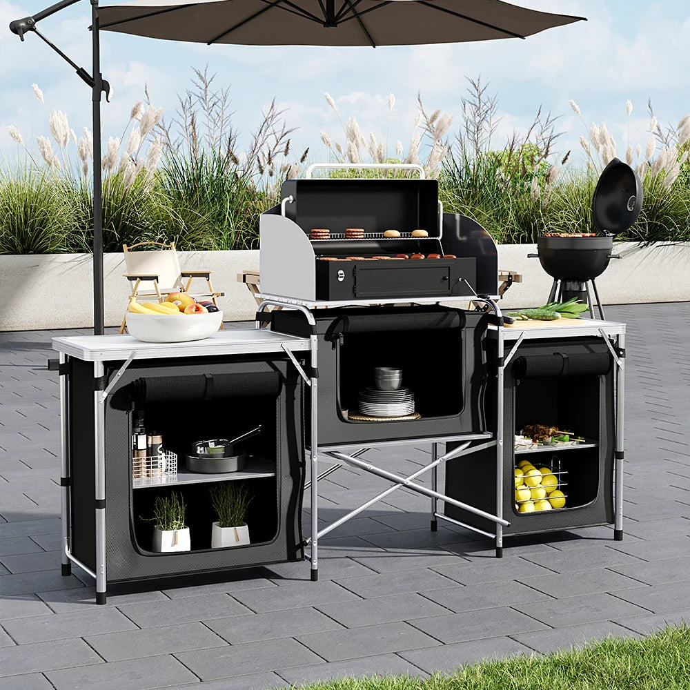 Ensemble de table de cuisine de camping Portable, support de rangement extérieur Vertical, table de préparation pliable avec armoire de rangement