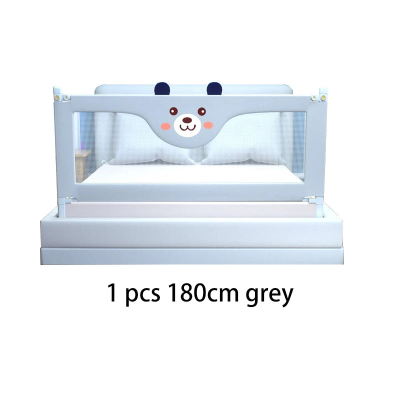 Barrière de lit enfant 180 cm gris avec motif ours, sécurité pour bébé