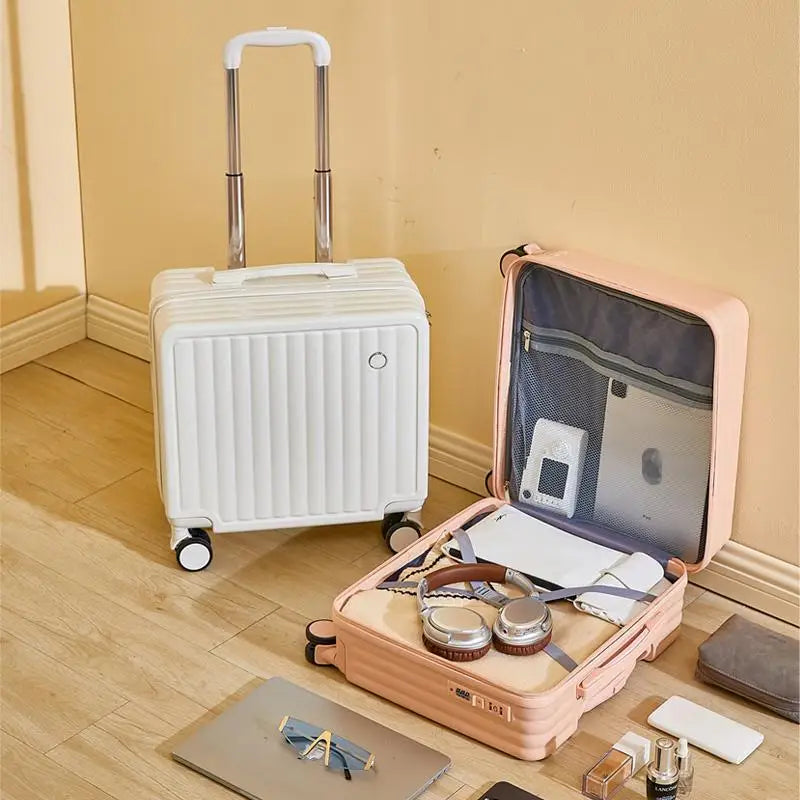 Valise de voyage de 18 pouces, jolie valise de compagnie aérienne, boîte à mot de passe, roue silencieuse, châssis léger monté universel