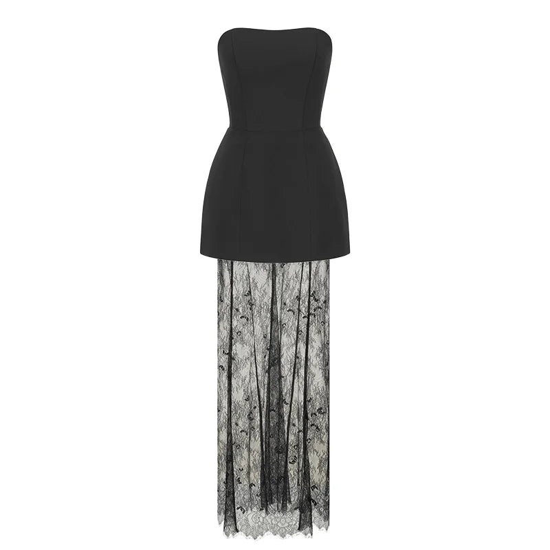 Tornova – robe en dentelle sans bretelles pour femme, ensemble élégant et Sexy, gilet à bretelles, taille haute, jupe longue d'épissure, Slim, Banquet, 2 pièces