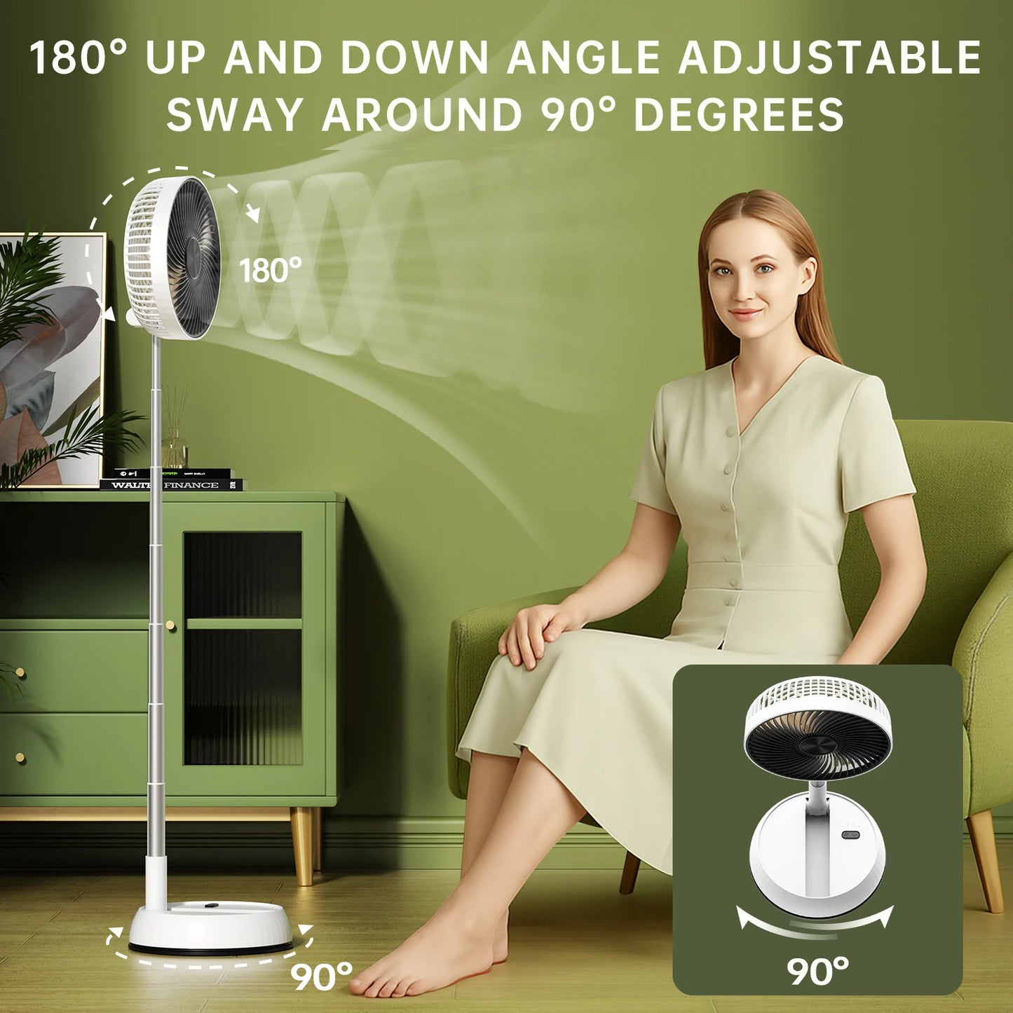 Ventilateur sur pied oscillant portable avec télécommande, ventilateur de bureau pliable, batterie aste, 62 piédestaux, camping