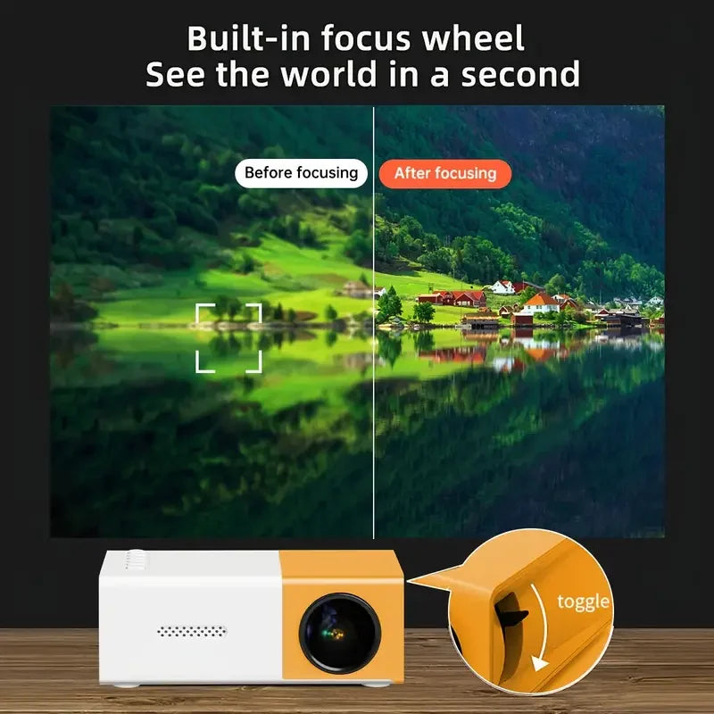 Projecteur LED compact avec molette de mise au point intégrée, image nette en un instant, idéal pour home cinéma