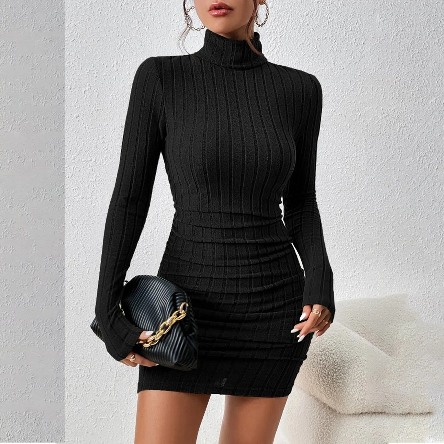 Spèly-Robe à col roulé à manches longues pour femmes, Mini gaine sexy, Robes de club, Drum con, ixélégante, Automne, Hiver