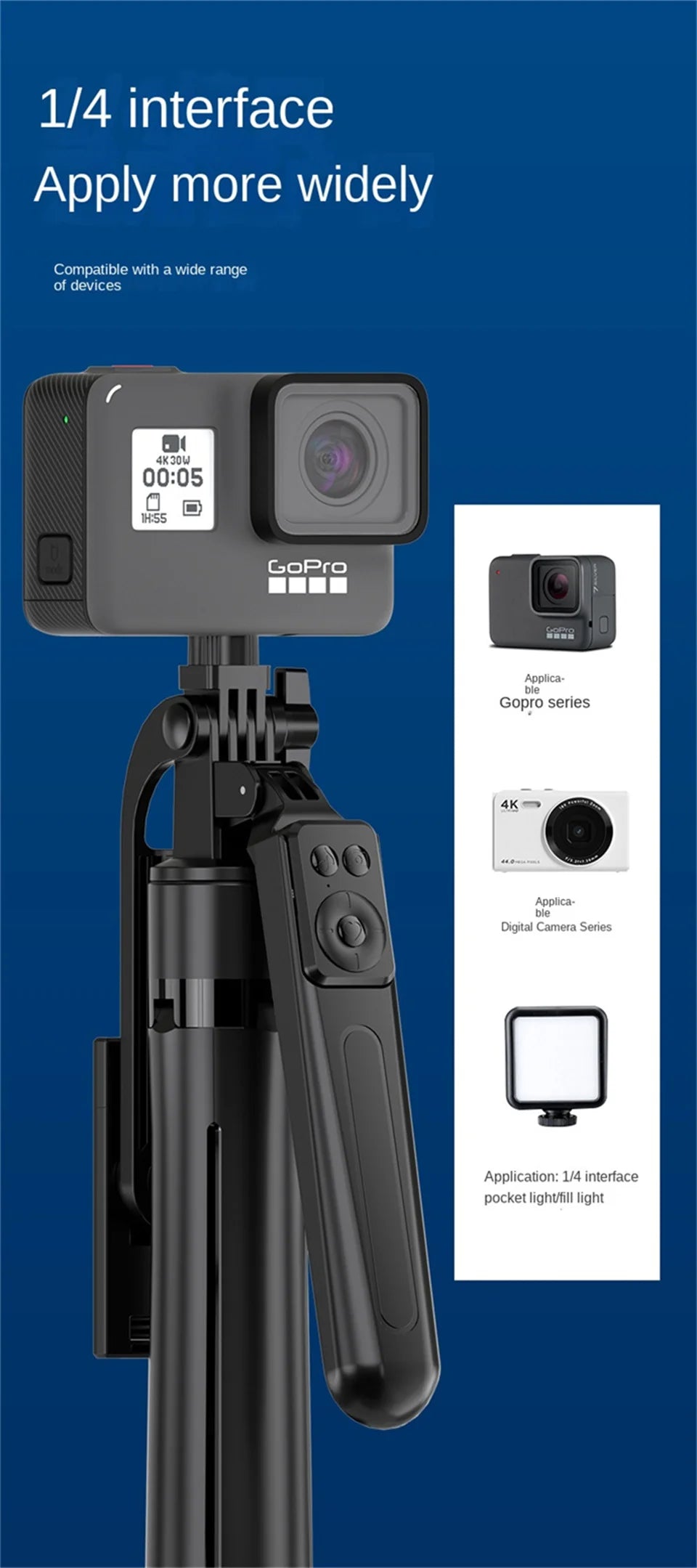 FANGTUOSI trépied 1800mm pour appareil photo Smartphone, support de trépied avec obturateur Bluetooth, supports de perche à Selfie sans fil support de téléphone