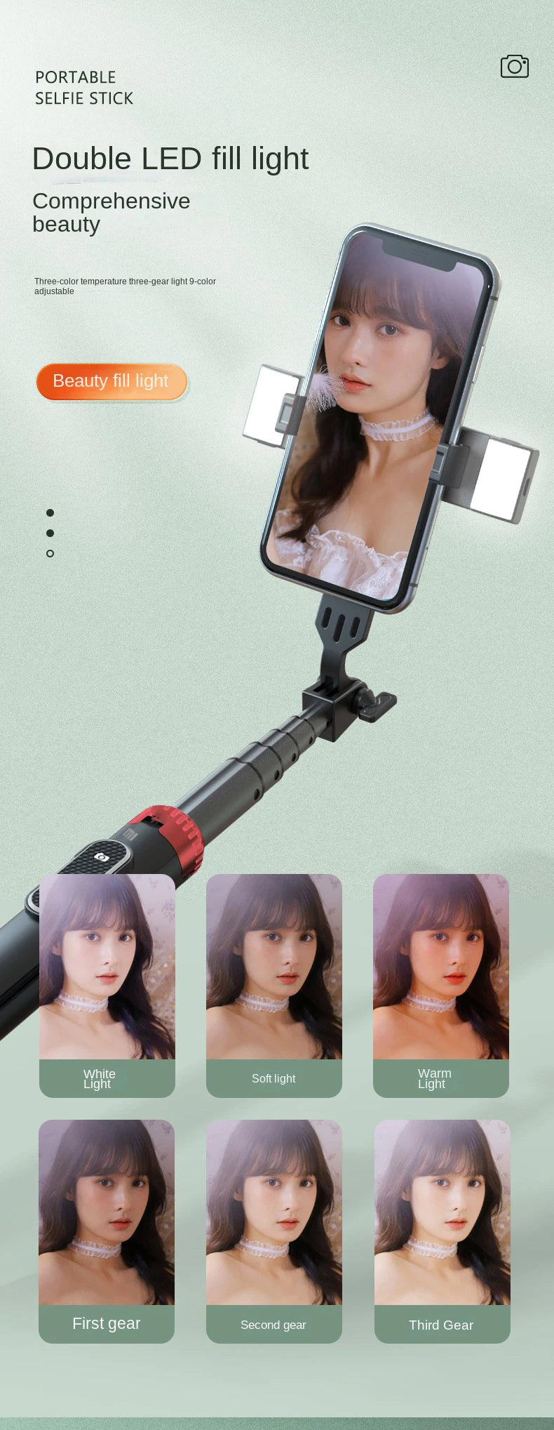 Trépied perche à selfie P160 de 1.6 m, support de téléphone portable rétractable en alliage d'aluminium avec Bluetooth aste pour IOS Android