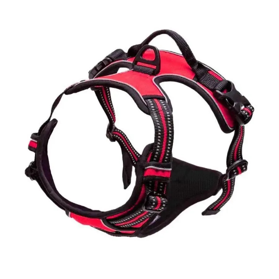 Harnais de chien rouge et noir ajustable avec sangle réfléchissante pour promenade en sécurité