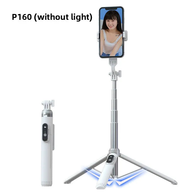 Trépied perche à selfie P160 de 1.6 m, support de téléphone portable rétractable en alliage d'aluminium avec Bluetooth aste pour IOS Android